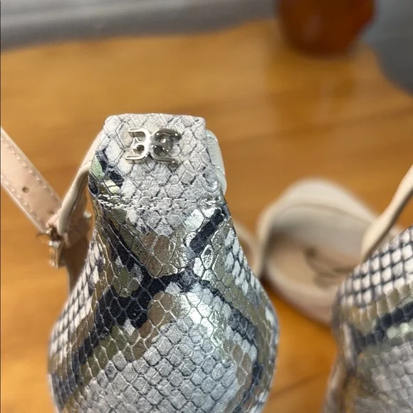 Sam Edelman YARO Snake Skin Cream Gray Chunky Heel Ankle Strap Sandal Women 10 - Picture 4 of 11
